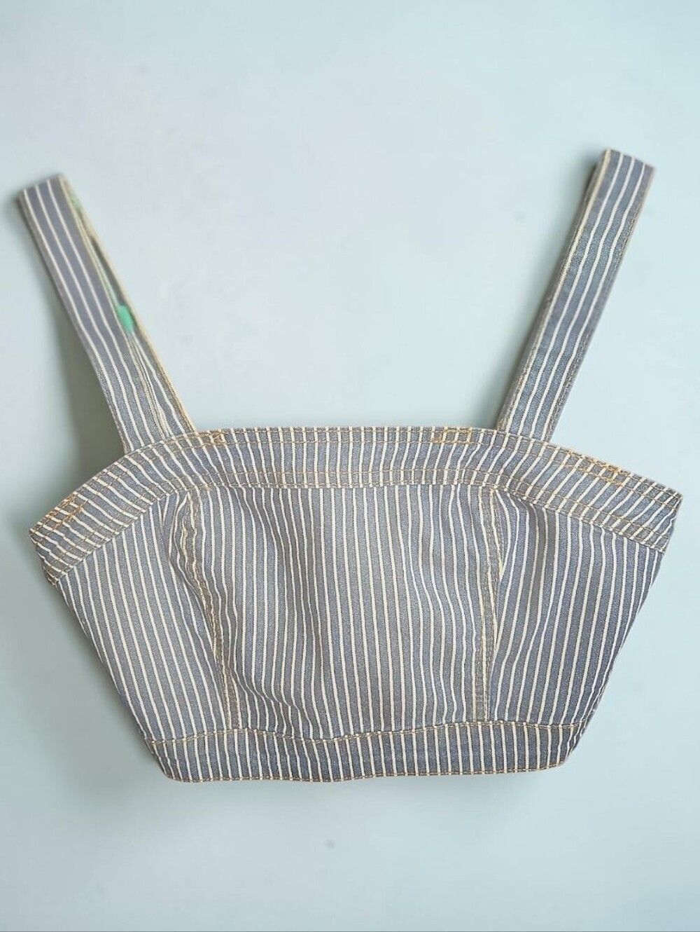 Forever 21 Hickory Stripe Denim Bustier Crop Top Navy Blue White Corset Size S